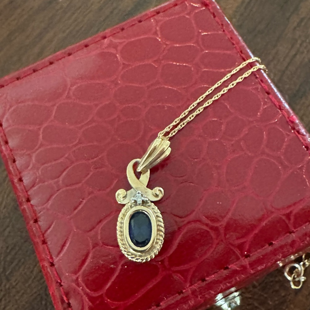 Blue Stone Pendant Necklace with Gold